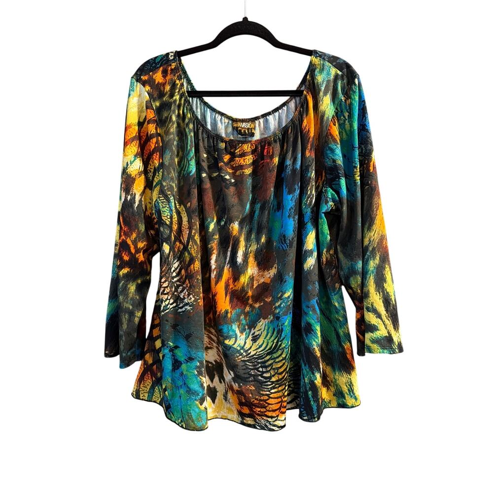 NY Invasion Y2K Women's Plus Size Multi Colored Animal Print Blouse Size 3X